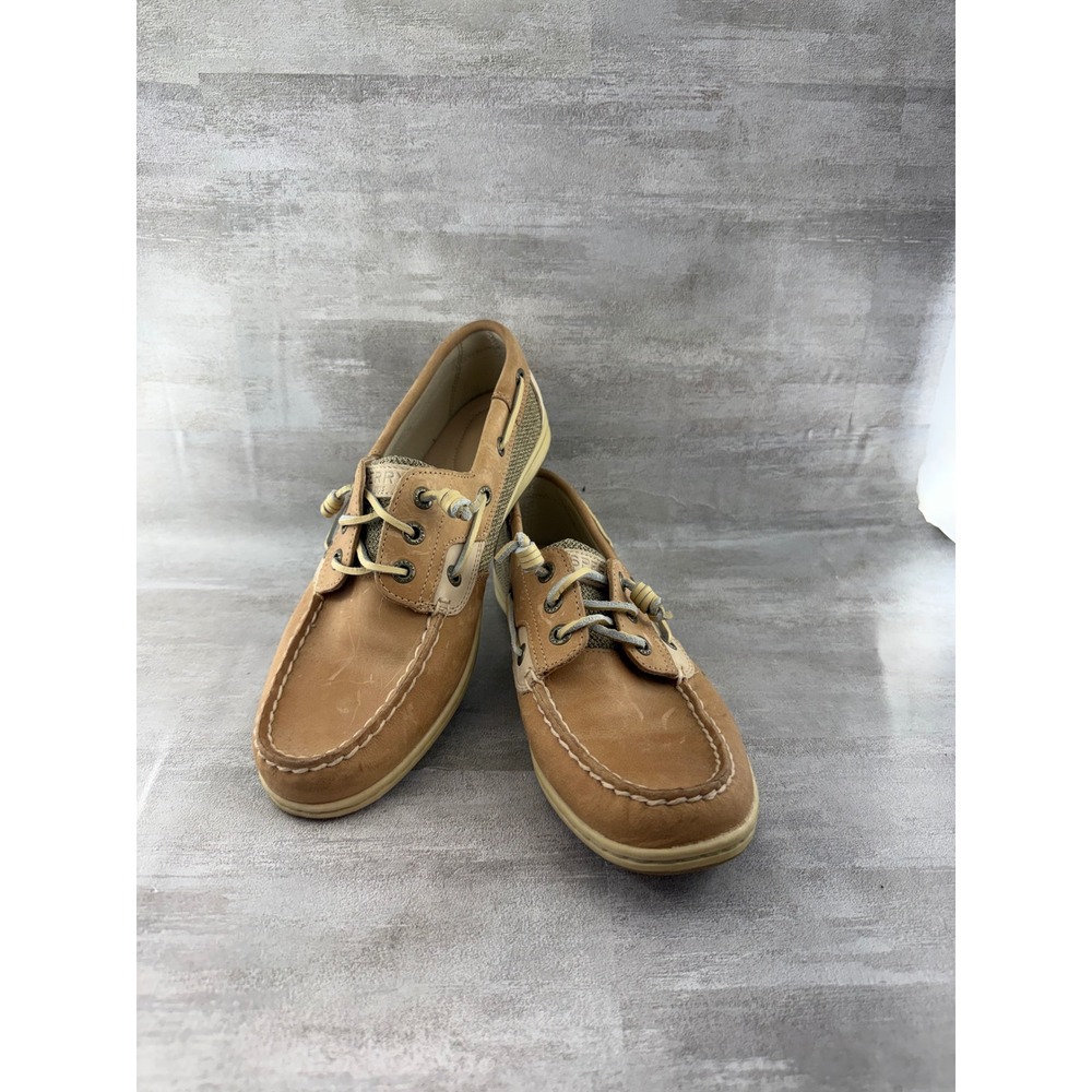 Sperry Top-Sider Women Tan Leather Mesh Boat Shoes STS95588 Size 8.5